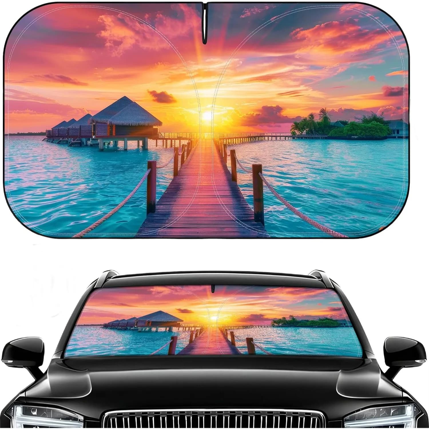 Parasole Pieghevole per Parabrezza Auto, Riflettente per Finestrino Anteriore, Protezione Interna Universale 55.2x31.5 pollici