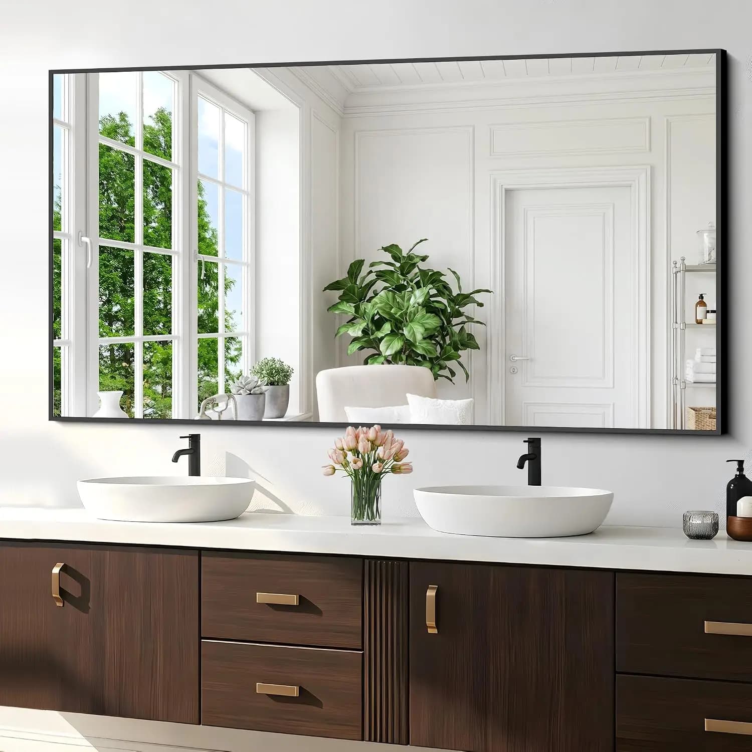 30x55 Inch Large Black Wall Mirrors Rectangle Long Vanity Mirror Aluminum Frame Modern Home Decor Bathroom Living Room Entryway