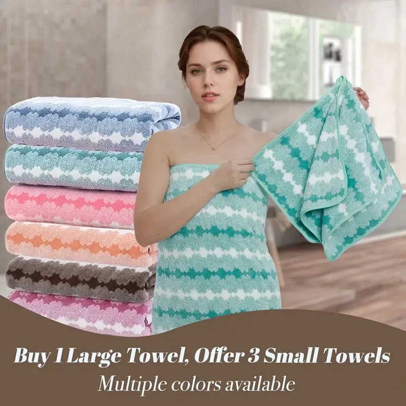 Set di 4 Asciugamani in Pile Corallo, 90x180cm Grande Telo da Bagno Avvolgente + 3 Asciugamani Viso, Morbidi e Assorbenti, Asciugamano da Viaggio e da Spiaggia
