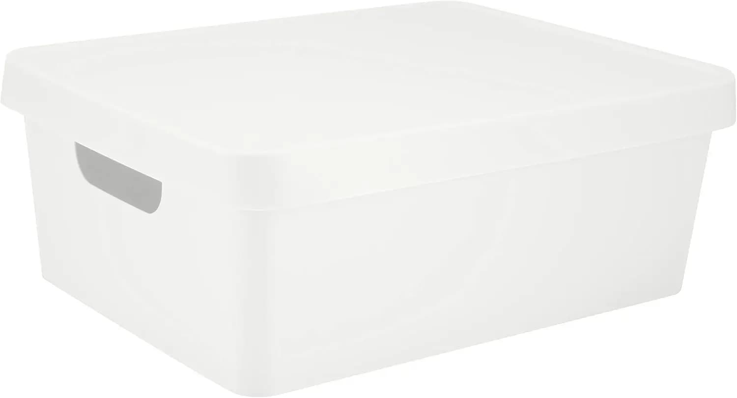 Stackable White Storage Box with Handles for Home Organization in Bathroom and Wardrobe