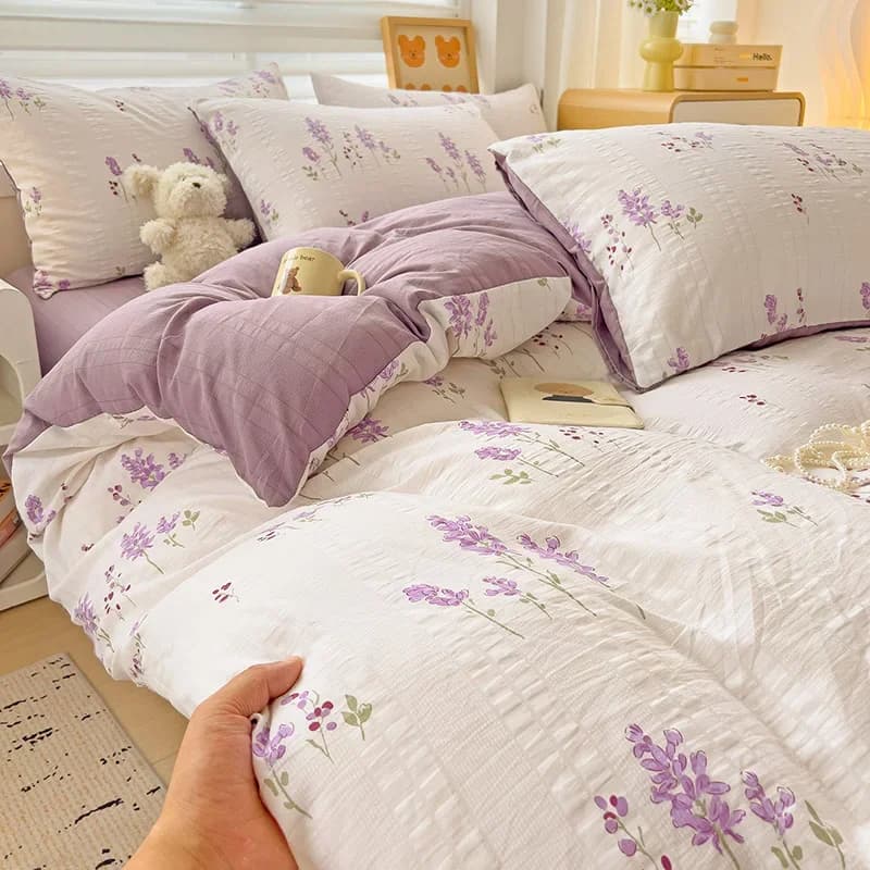 Cotone lavato lavanda viola per ragazzi e ragazze in stile coreano con lenzuolo piatto federa senza riempitivo biancheria da letto matrimoniale Queen