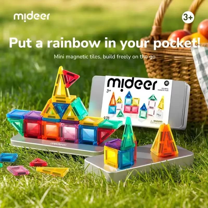 Mideer Colorful Magnetic Tiles Mini Tiles Portable Pocket Blocks Stacking Building Toy Travel Educational Toys For Kids 3Y+