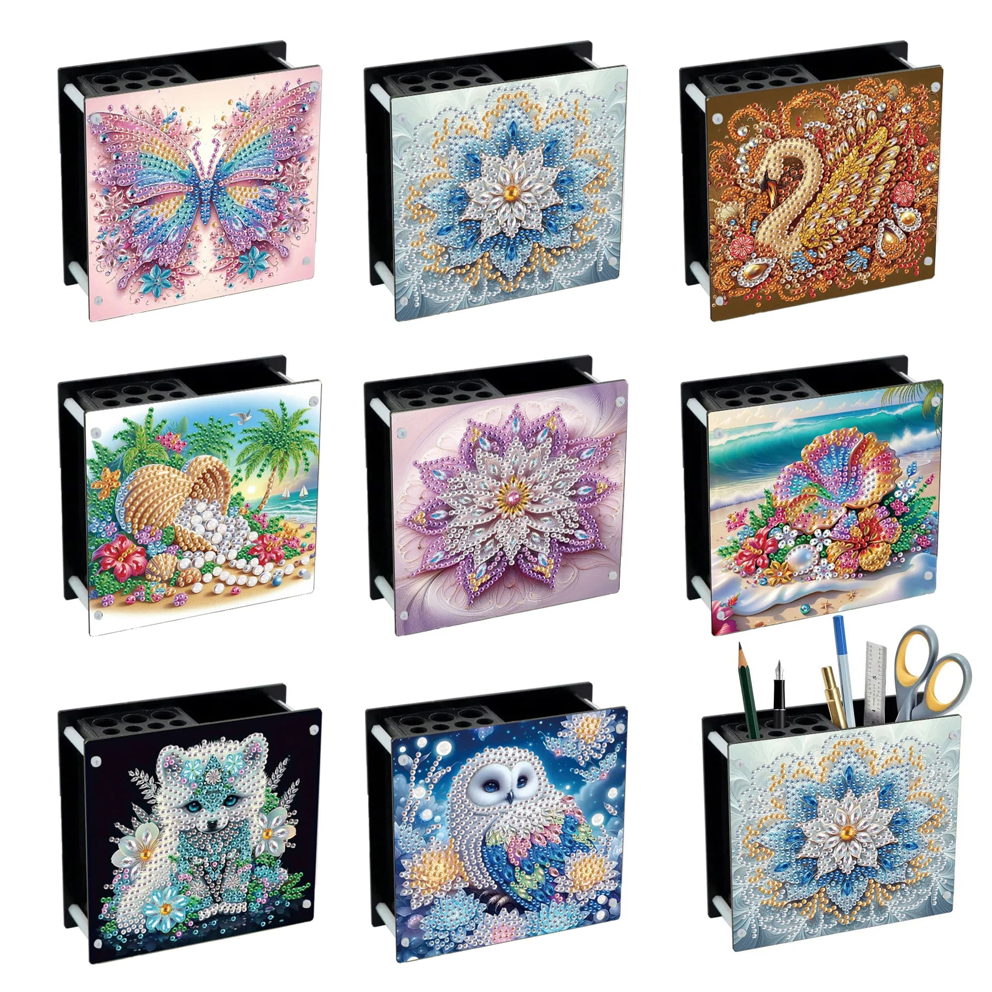 Diamond Painting Kits Seaside Diamond Art Pen Holder Kit Rhinestones Pencil Organizer Pen Organizer Desktop Ornaments for Girls
