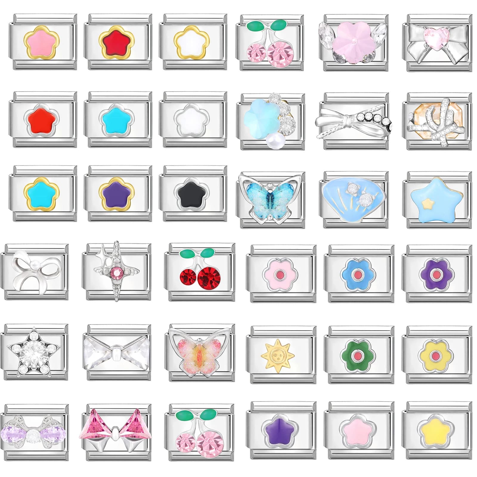 New Fashion Colorful Star Shell Bow Moon Cherry Italian Charm Links Fit 9MM Stainless Steel Bracelet Jewelry DIY Making Gift