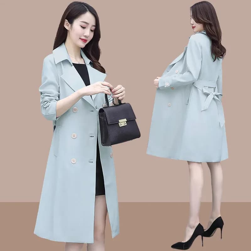 Casual Windbreakers Women's Overcoat Fashion Slim Mid-Length Belt Double-Breasted Coat 2025 Spring Autumn New Trenchcoat Coat