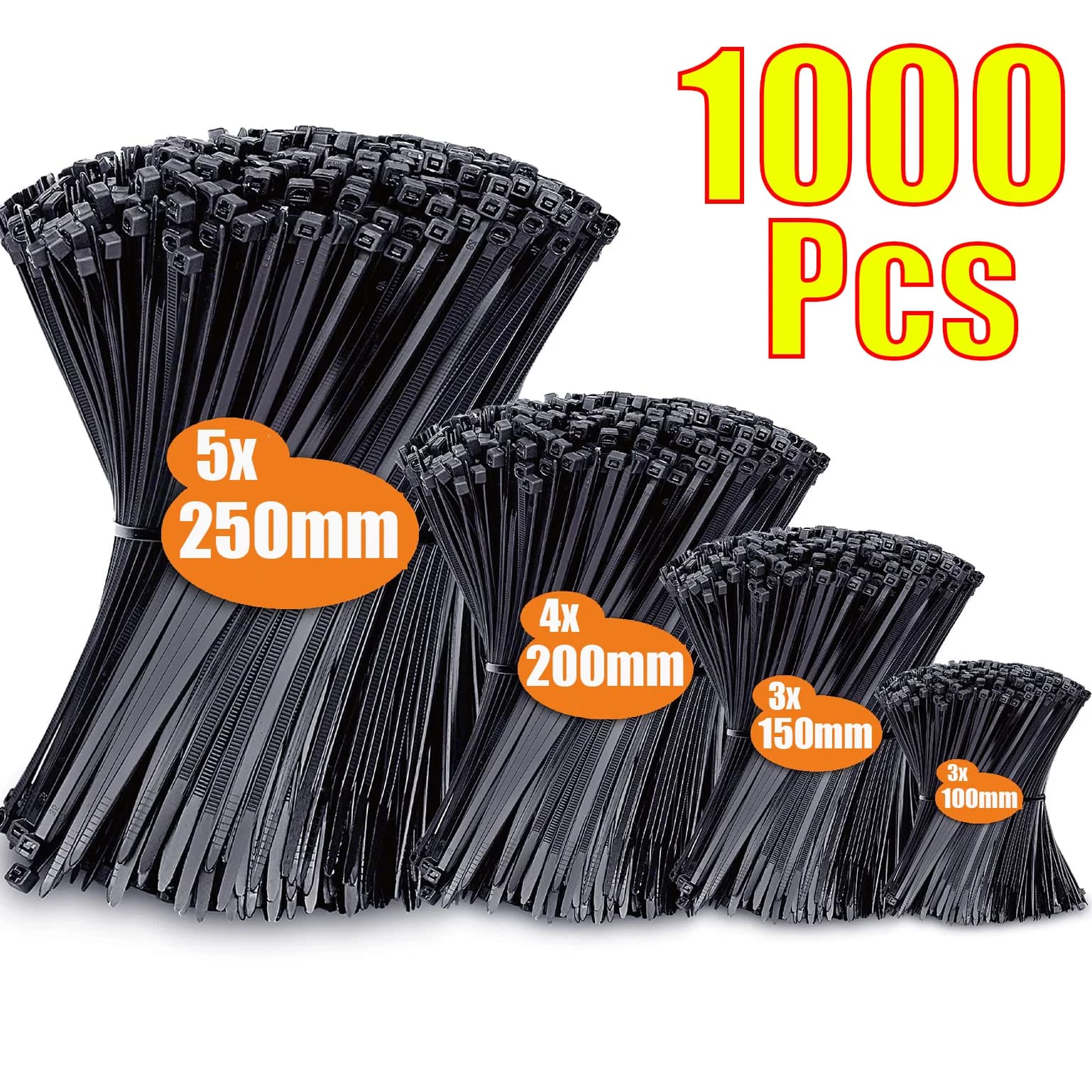 1000/100 Pezzi Fascette stringicavo in nylon autobloccanti, regolabili, resistenti al calore, fermacavi in plastica