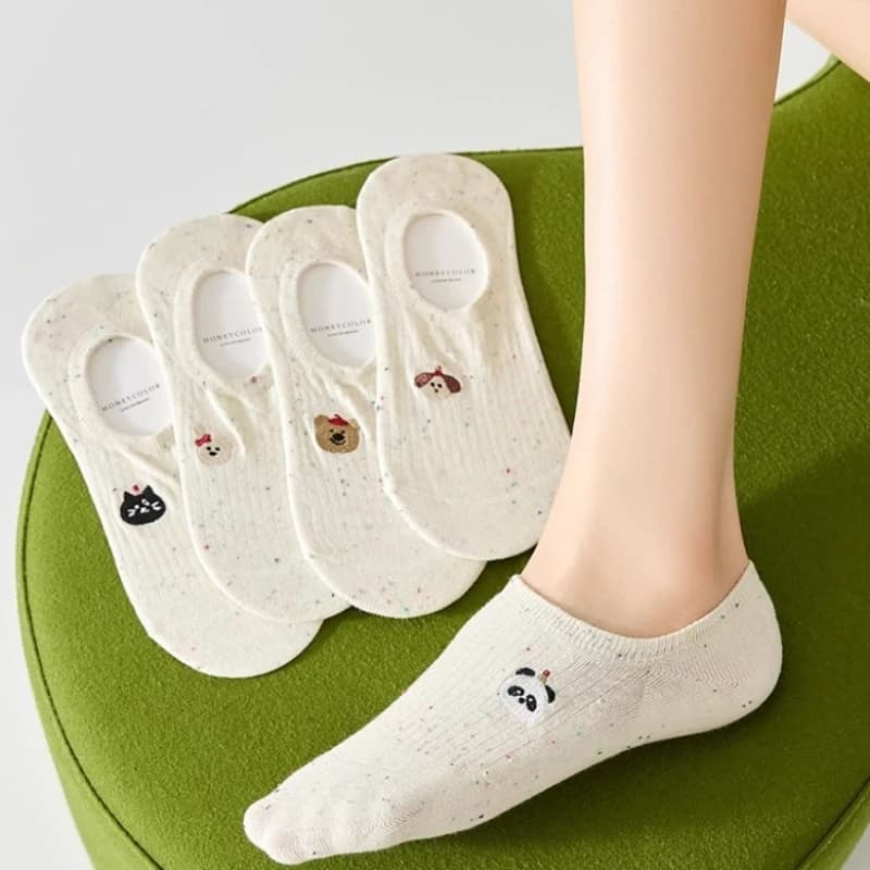 Calzini estivi sottili antiscivolo No-show da donna Ins Calzini scollati casual Kawaii in stile giapponese alla moda con motivo animale carino