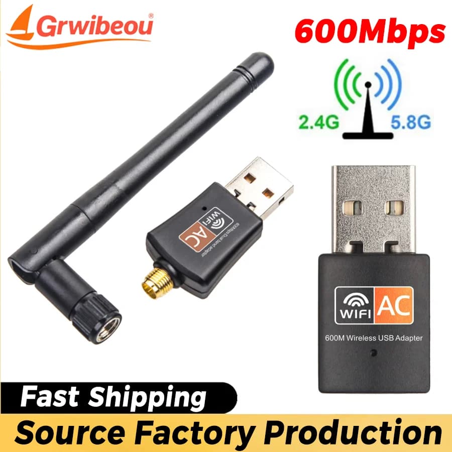 Adattatore WiFi USB Wireless 600Mbps, Dual Band 2.4GHz/5GHz con antenna rotante per Laptop e PC