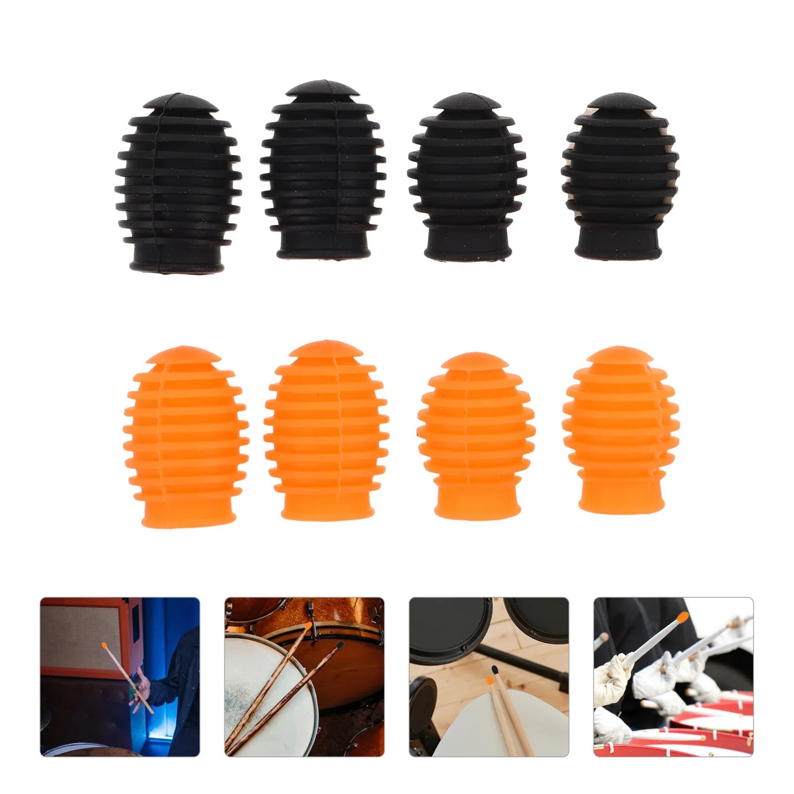 8 pezzi silenziatori per bacchette in silicone punte mute per esercitazioni di batteria cuscinetti smorzanti per tamburi silenziosi