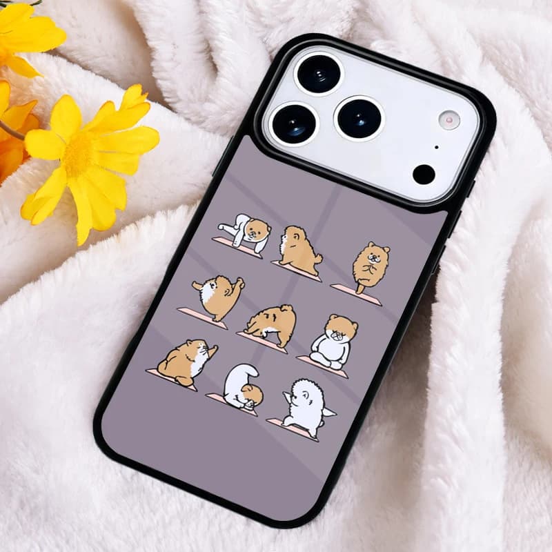 Cover per telefono con design Yoga e Cane Pomeranian alla moda per iPhone 11 12 13 14 15 16e 17 Pro Max e iPhone 17 Air