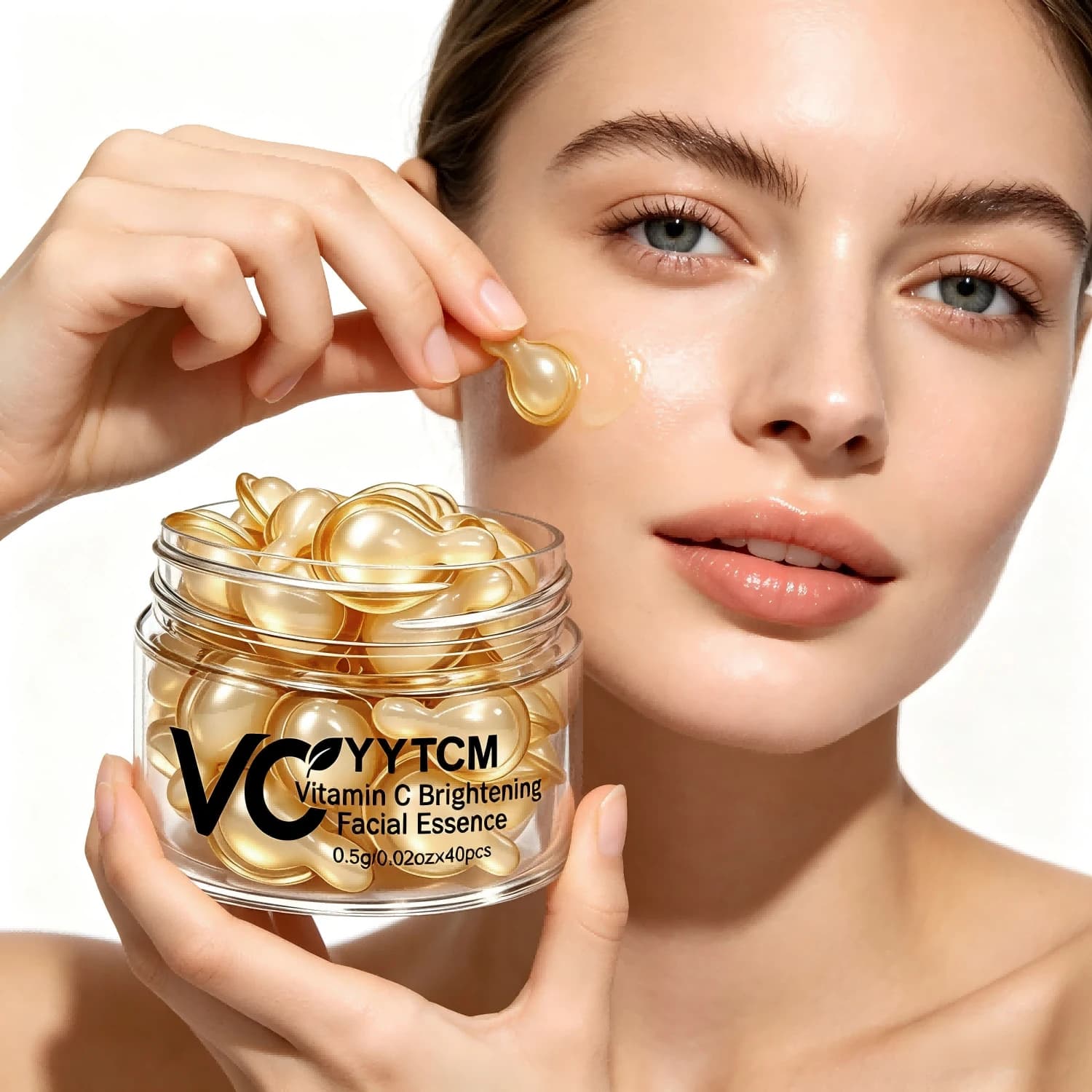 Vitamin C face serum, moisturizing and illuminating, skin firming, contains vitamin E, retinol, hyaluronic acid, serum for facial skin care, 18 capsules/30 capsules/40 capsules/50 capsules/60 caps