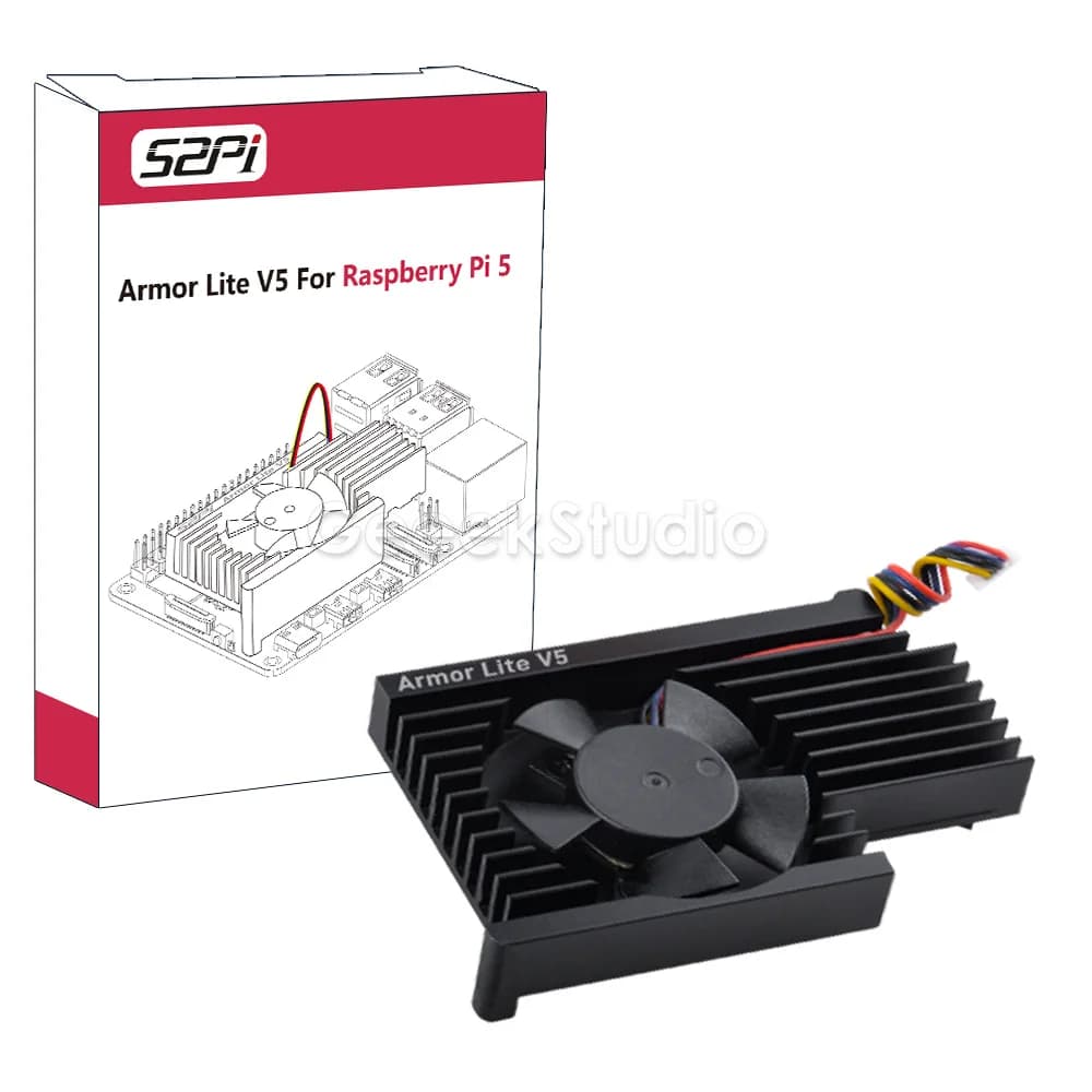 Dissipatore di calore CNC in lega di alluminio Armor Lite V5 con ventola 3510 per Raspberry Pi 5