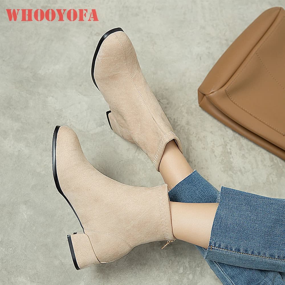 2026 Autumn Comfortable Women Ankle Booties Round Toe Med Block Heel Lady Nude Shoes Large Small Plus Size 12 32 45 48