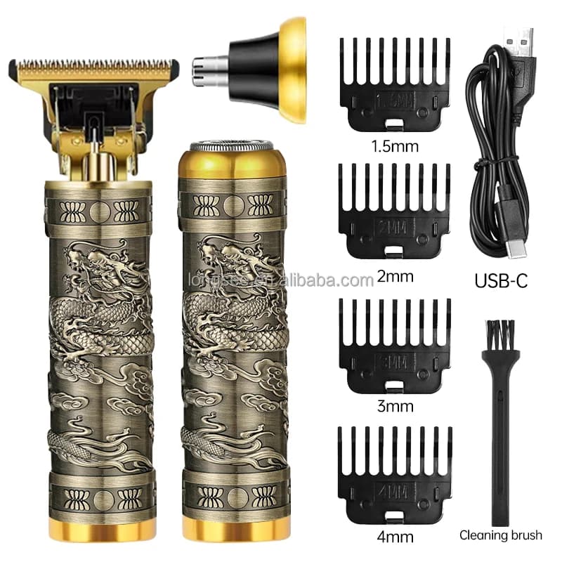 Nuovo Modello 2026: Regolabarba Elettrico Professionale da Uomo Vintage Ricaricabile USB con Rifinitore Barba in Metallo T9