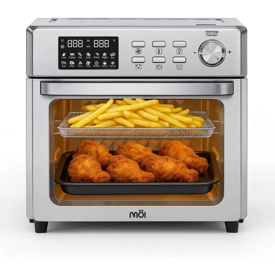 1700 W air frying toaster with convection technology and 12 smart presets for efficient cooking, frying, roasting, cooking and