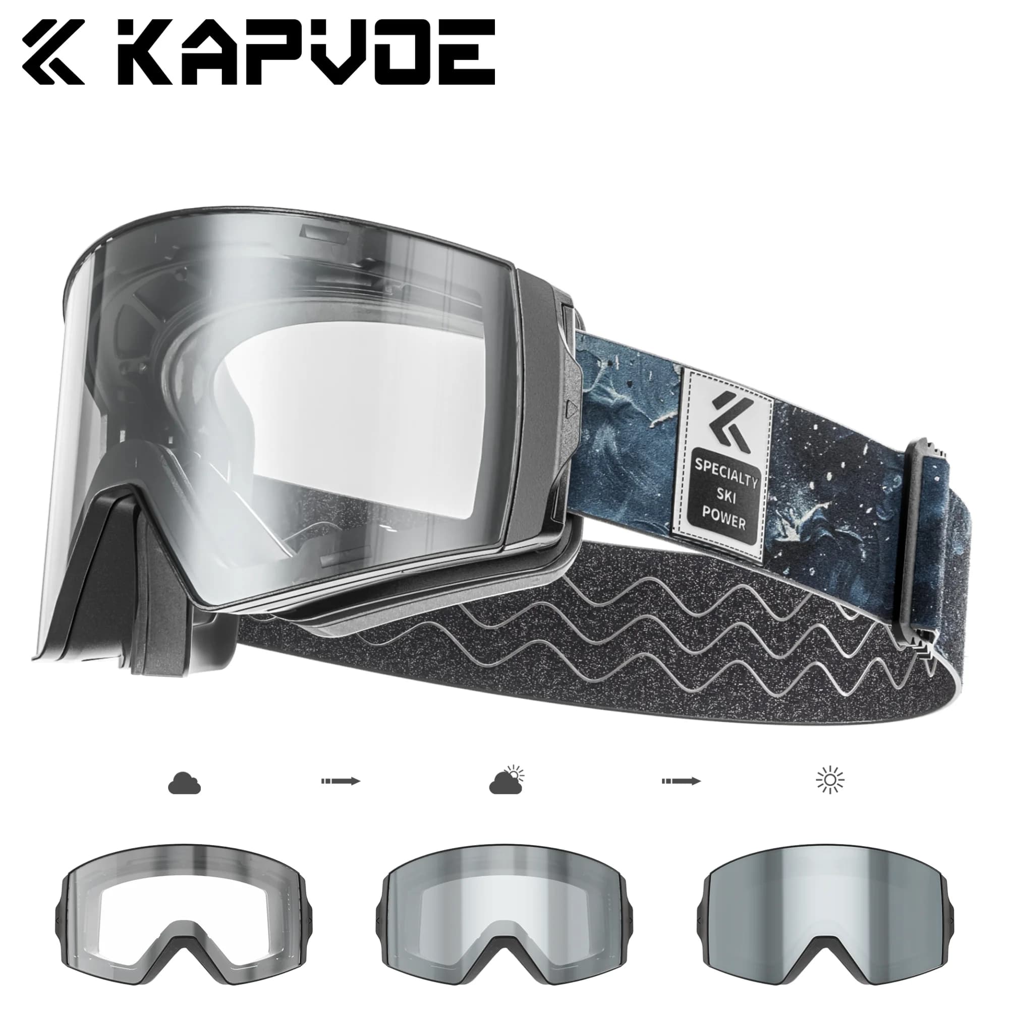 Kapvoe Occhiali da sci fotocromatici Uomo Occhiali da neve Snowboard Occhiali da sole Sci per donna UV400 Occhiali da motoslitta Moto