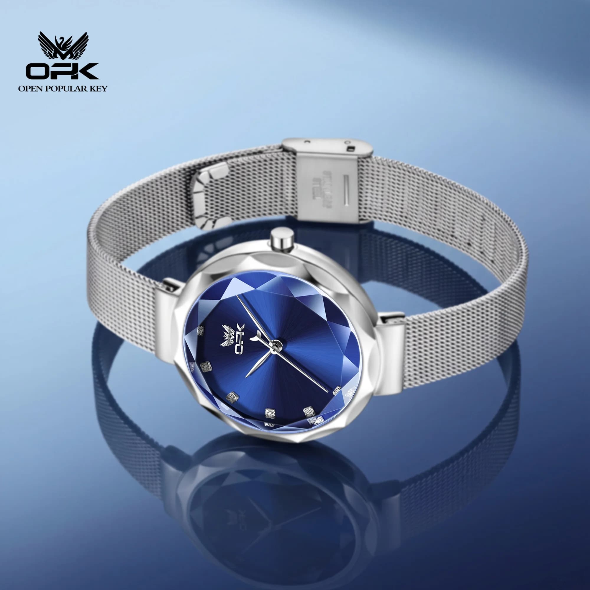 Orologio OPK 6098 con Movimento al Quarzo Originale, Eleganza Moderna per Donne, Quadrante Piccolo Sunray, Cinturino a Rete, Cassa con Diamanti, Impermeabile 30m