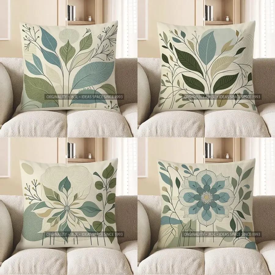 Home Decor Modern Leafy Pattern Decorative Pillow Cover Pattern Cushion Cover Suitable For Sofa Bedroom Car Pillow Cover