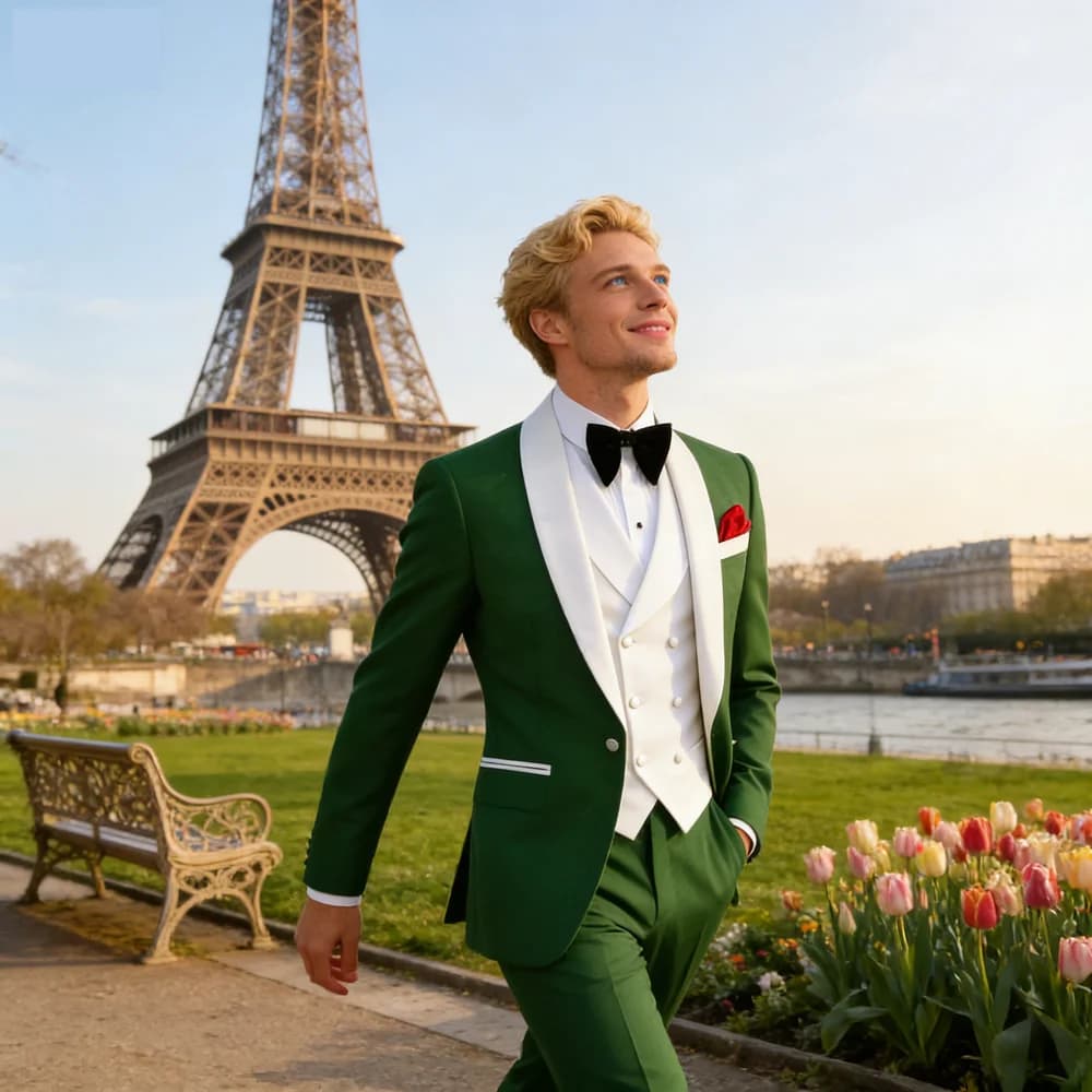 Men's formal customizable Set Full 3 Pieces Blazer Vest Pants Matched Scarf Married Padrino Code Dress