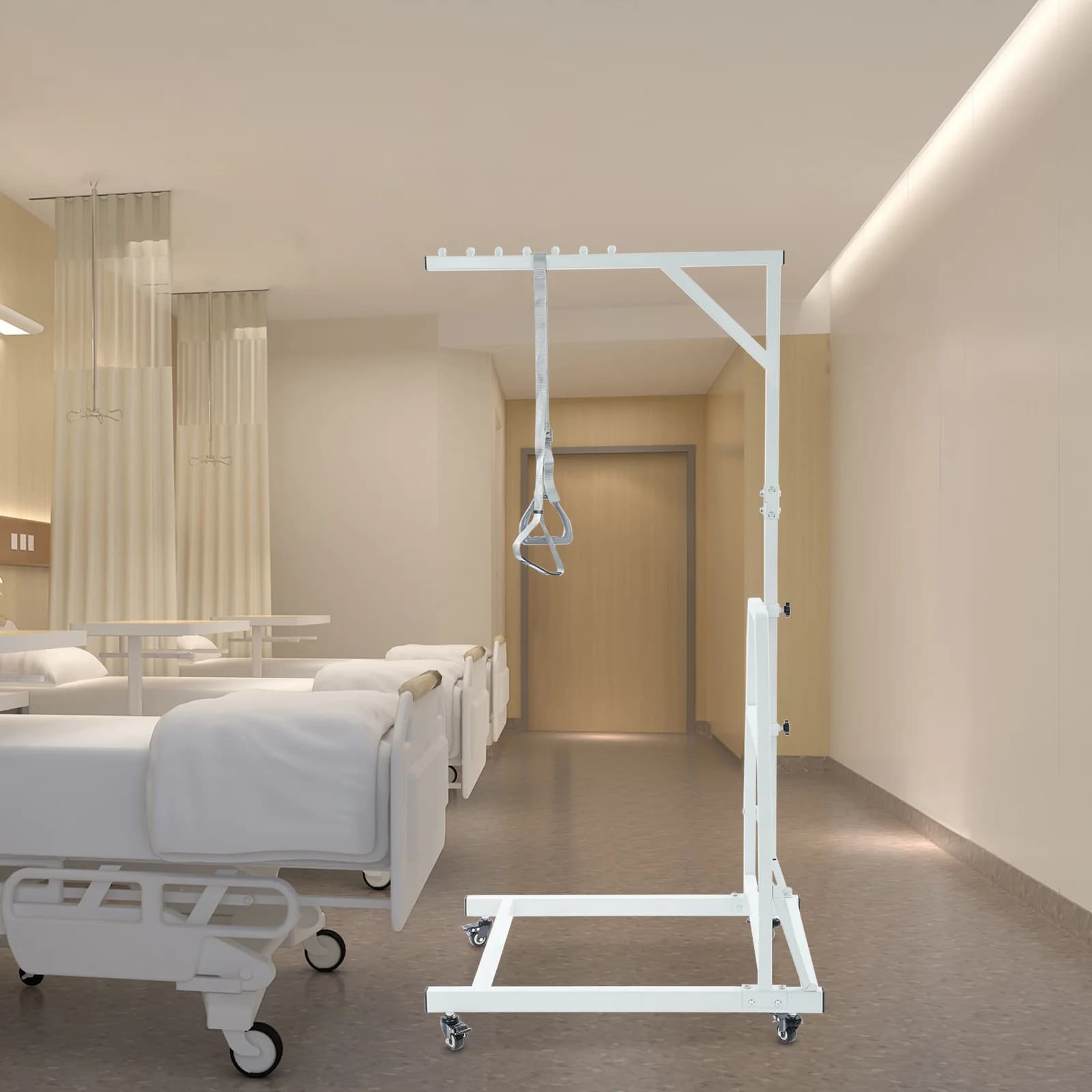Heavy Duty Patient Mover with Floor Stand Trapeze Bar for Bed Mobility - Pull up Assist Bar with Practical Handles And Lockable Swivel Castors for Care Facilities