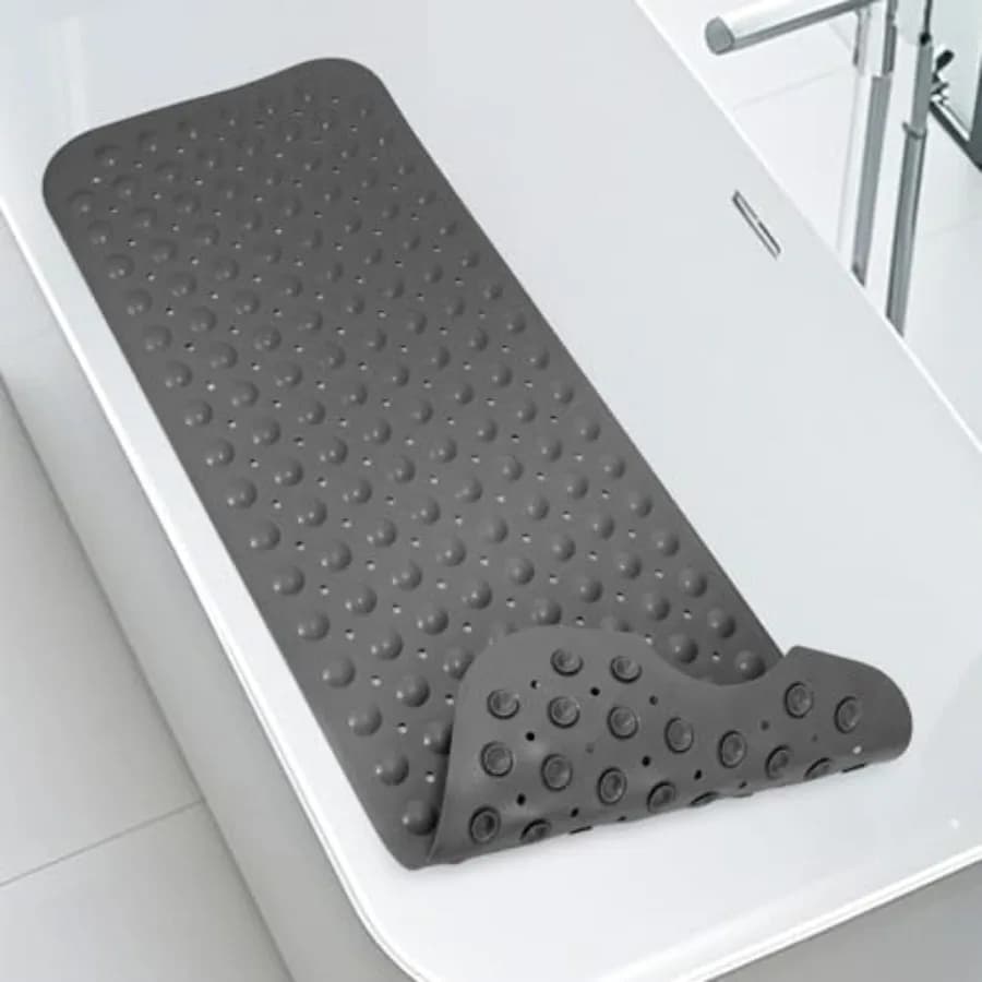 TPE Long Bathtub Mat Non Slip 39.5 x 16 Inch, Inside Shower Mats with Suction Cups and Drain Holes, Soft TPE Bath Mat for Tub,