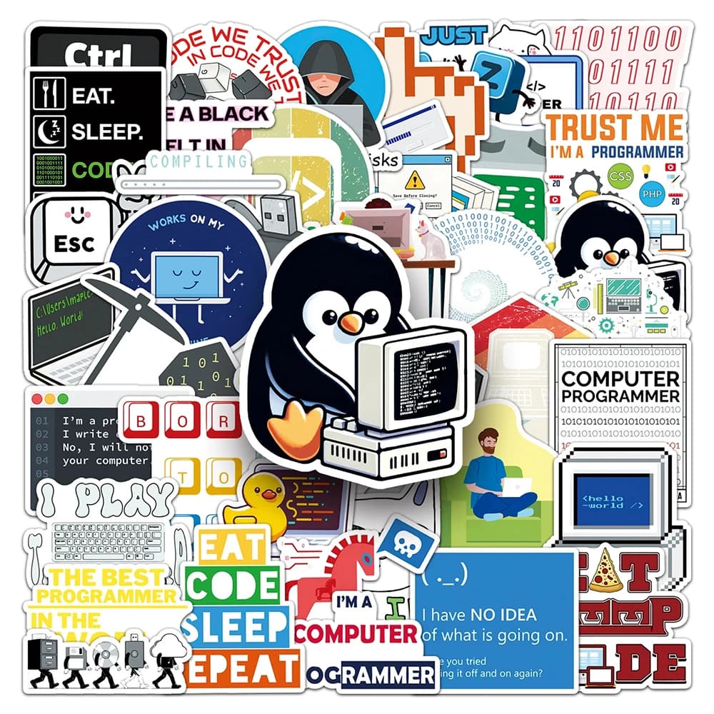10/30/50pcs Network Programmer Cartoon Stickers Java Cloud Language Decals Graffiti Laptop Stationery Funny Cartoon Sticker Toys
