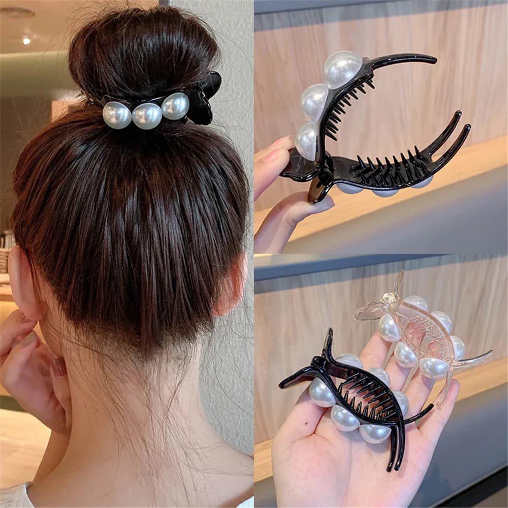 Elegante fermaglio per capelli con grandi perle Fermagli per capelli in acrilico Clip per coda di cavallo Mollette per acconciature per accessori per gioielli da donna
