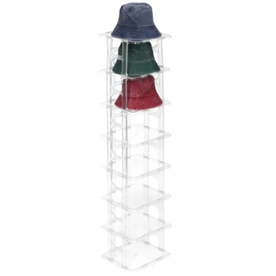 Espositore per cappelli trasparente a 8 livelli impilabile, porta cappelli verticale dal design aperto, supporto per cappellini da baseball 50,2 x 11,4 x 10 pollici
