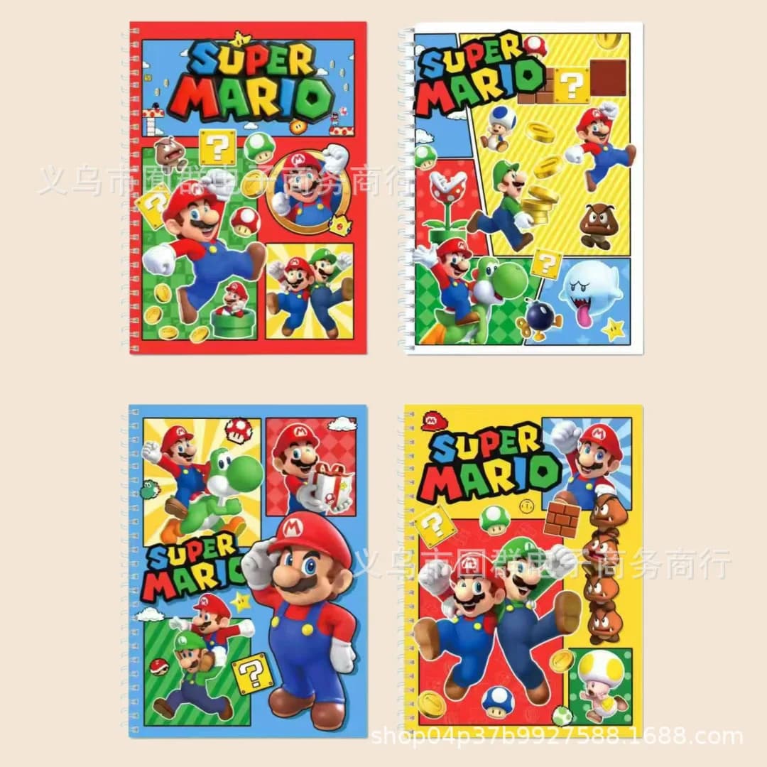 1/4 Pezzi Quaderno Super Mario A5 con Cerchio Luminoso, Grande Quaderno Portatile per Studenti, Articoli di Cancelleria, Materiale Didattico, Regalo