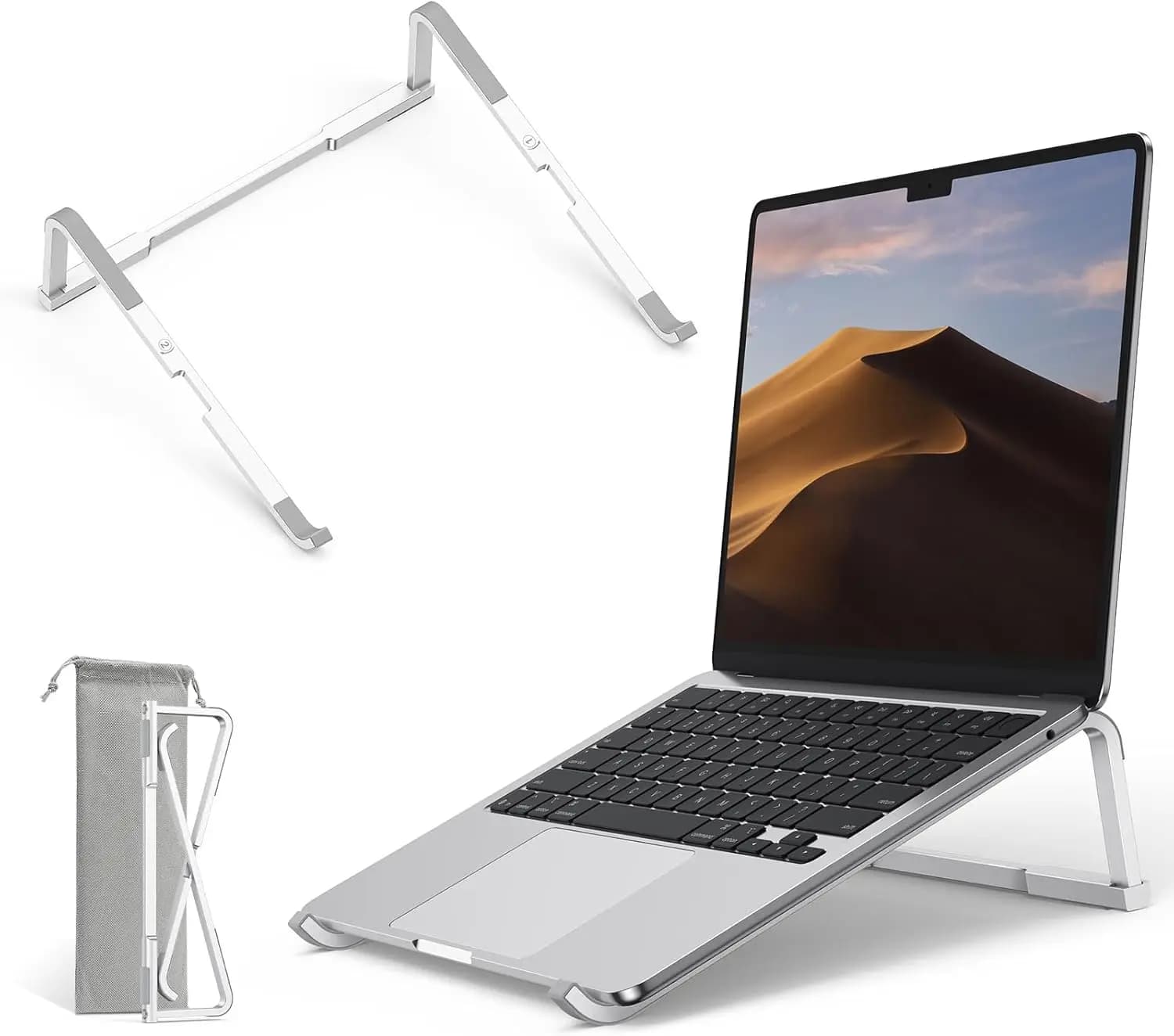 Supporto Pieghevole in Alluminio per Laptop, Rialzo Ergonomico per MacBook, Dell, HP, Lenovo da 10-17.3'' (Argento)