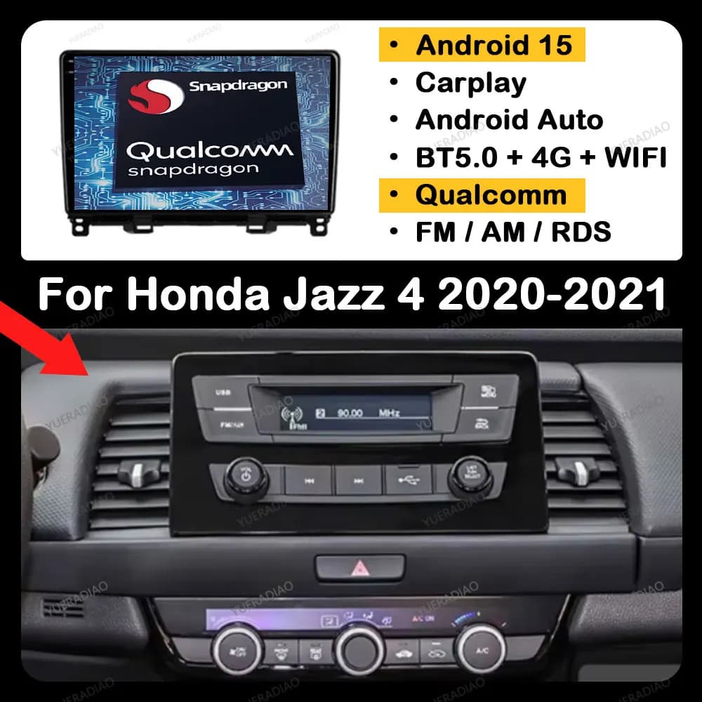 Android 15 Autoradio Per Honda Jazz 4 Fit 4 2020 - 2021 Lettore Video Multimediale QLED Qualcomm 4G LTE 5G WIFI GPS NAVI BT 2DIN