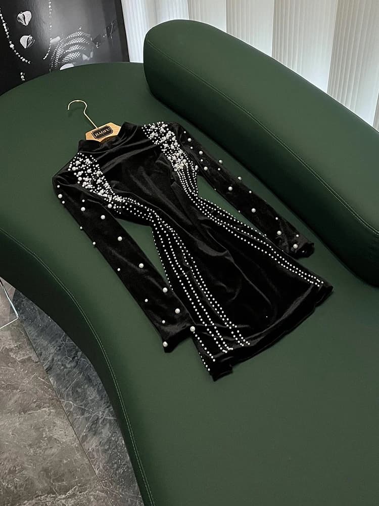 Elegante Abito a Bolle a Collo Alto a Maniche Lunghe, Vestito Corto Aderente da Festa, Stile Basico per il Pendolarismo, Bestseller su Piattaforme Indipendenti