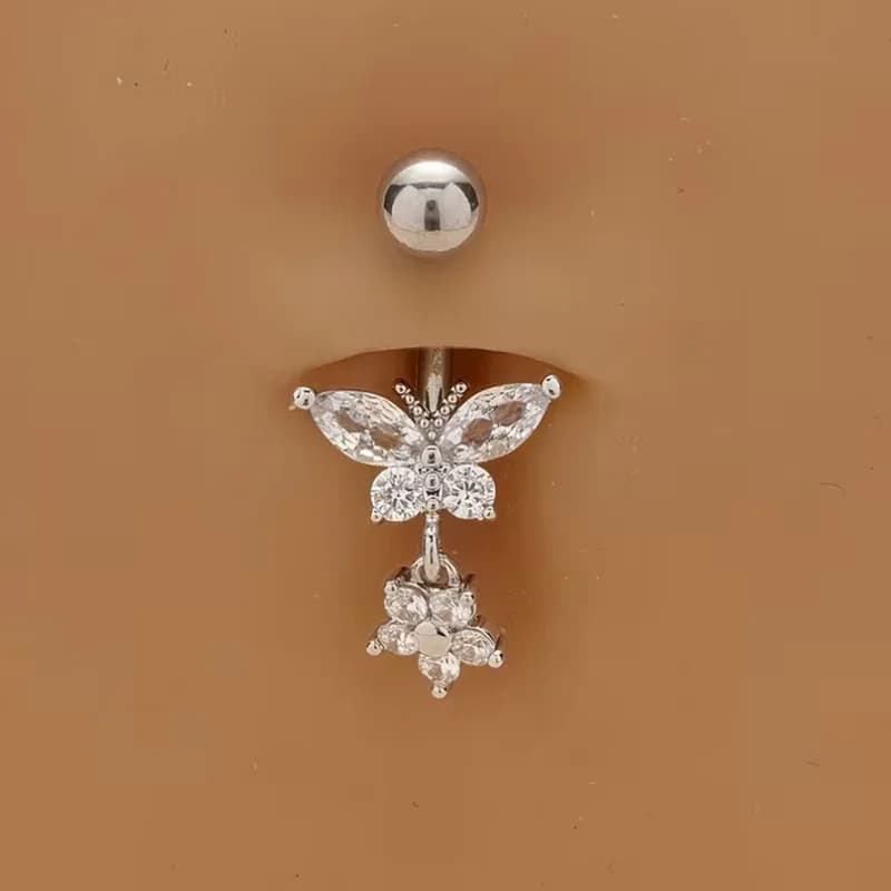 1PCS Individual Light Luxury Belly Button Ring Navel Piercing Jewelry Western Fashion Butterfly Pendant Real Belly Ring Piercing