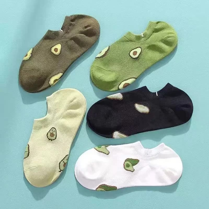 5 Pairs Cartoon Avocado Crew Ankle Socks New Fresh Fashion Breathable Summer Kawaii Comfortable Women's Low Boat Socks