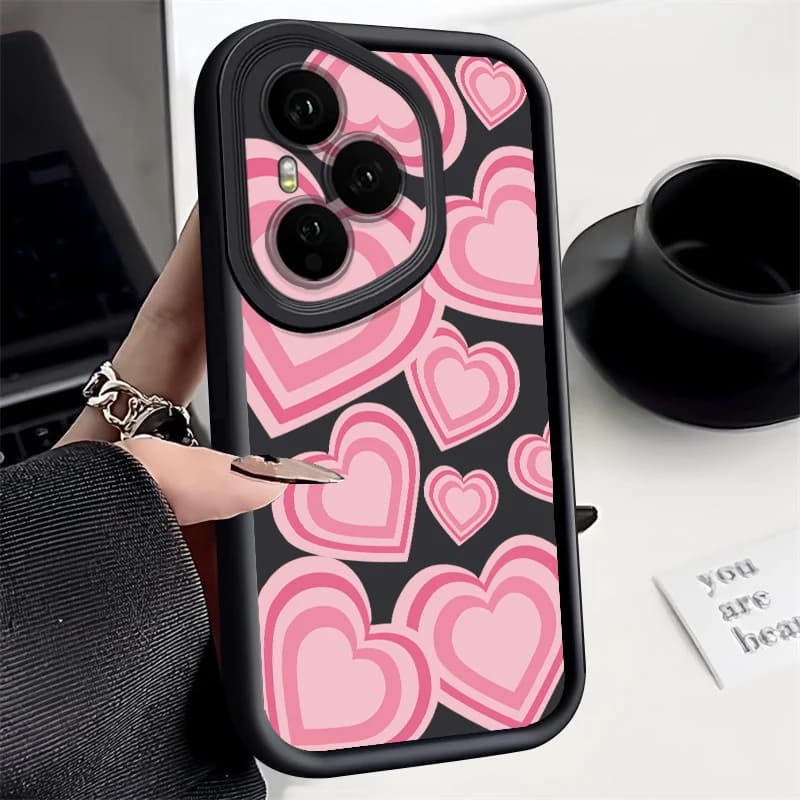 Soft TPU Phone Cover for Honor 400 200 Pro Magic7 Lite X8c X9c Smart X6a X6b X6c with Pink Heart Motive