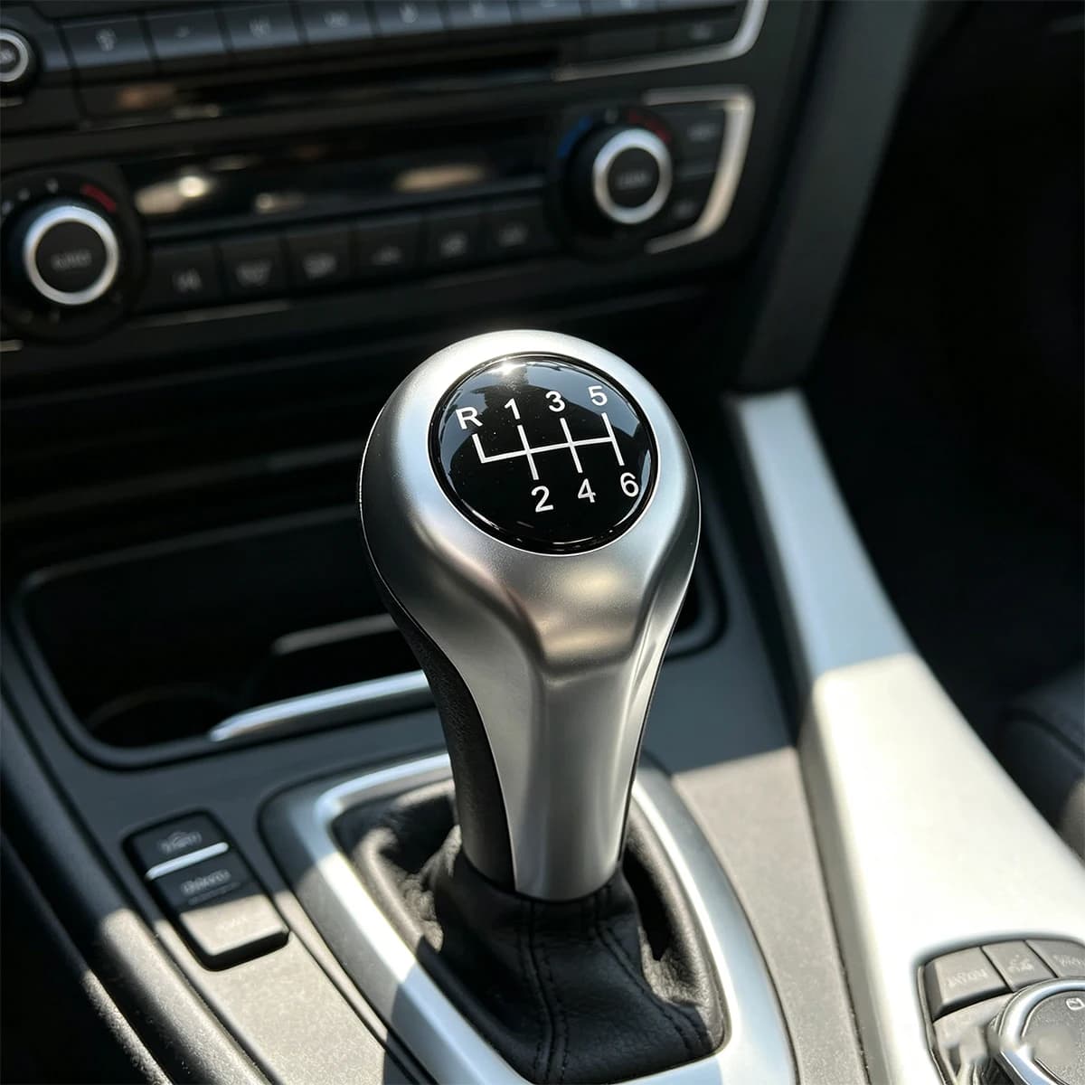 5/6 Speed Leather Shift Knob for BMW E39 E46 E60 E90 E92 - Manual Gear Stick Replacement, Anti-Slip Carbon Fiber Handle