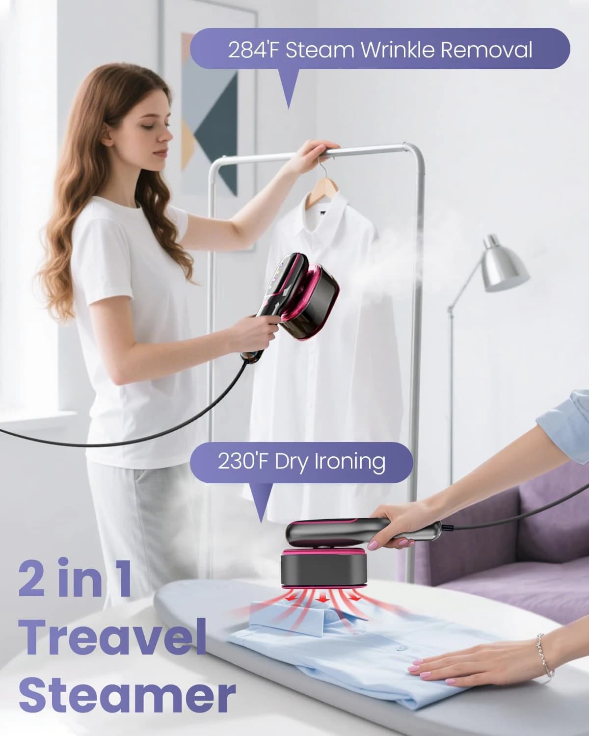 Fabric Press Machine with Home Vertical Steam Iron Handheld Garment Steamer Portable for Clothes Fast Heating Travel Steam iron