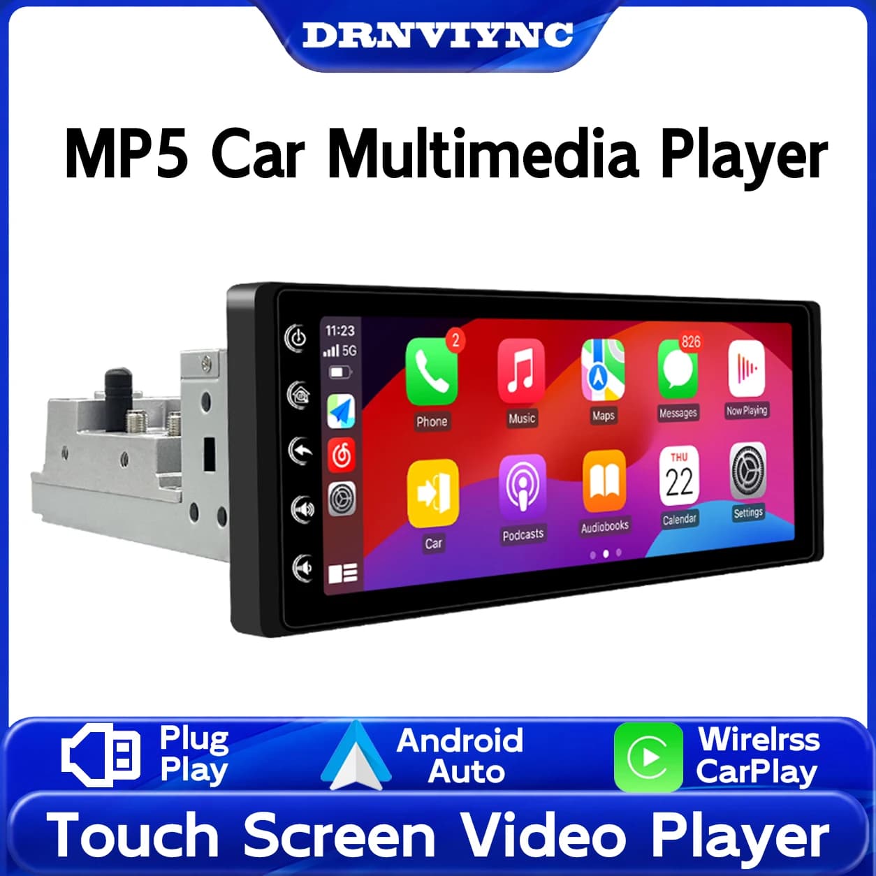 DRNVIYNC 6.9 Inch IPS 1280*480 Touch Screen 1Din Car Radio Wireless CarPlay Android Auto MP5 Player Bluetooth FM USB Car Multimedia Stereo It Mini Microphone Universal Auto Radio Head Unit Carplay Screen Autoradio GPS Navigation Auto SWC DSP