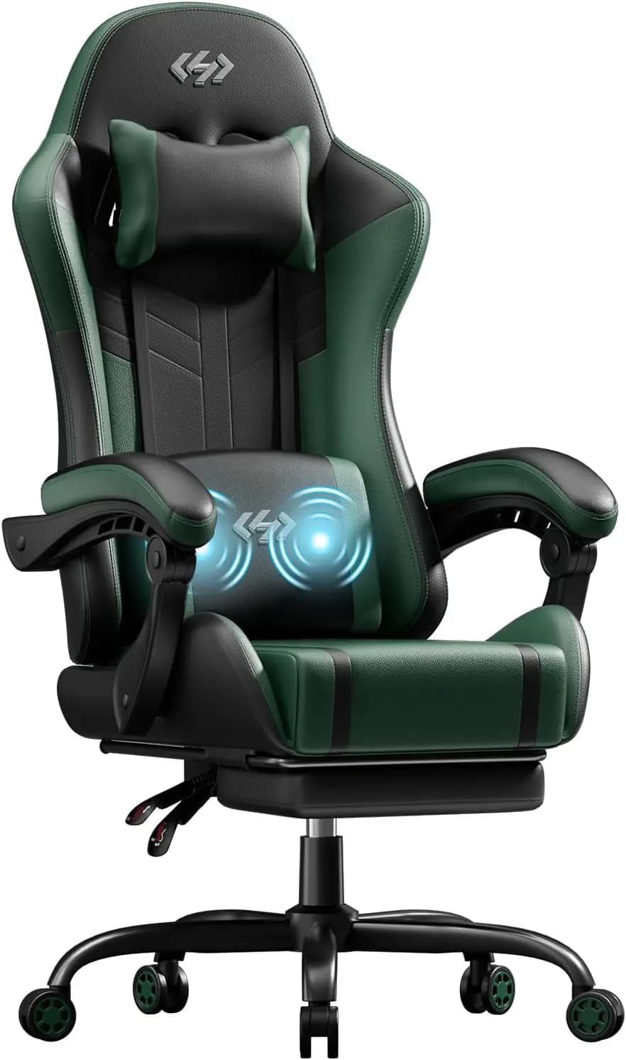 Sedia da Gaming Ergonomica con Massaggio Lombare, Rotazione a 360° ° Caratteristiche Girevoli e Regolabili per Uso Domestico/Ufficio in Nero e Verde