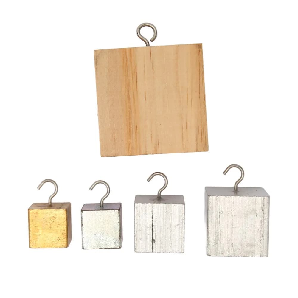 Set di 5 cubi di densità in rame, ferro, alluminio e legno massello con scatola portaoggetti, cubi di densità lavorati con precisione, dimensioni compatte