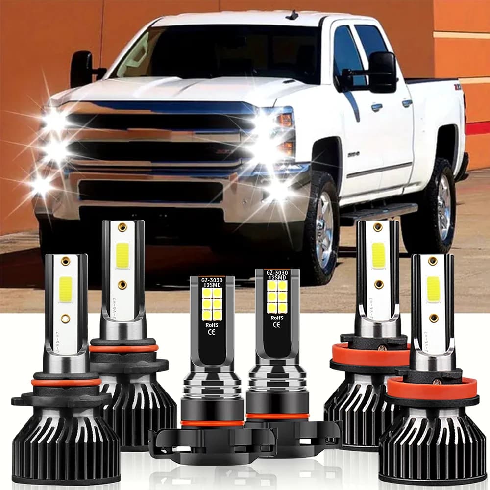 2/6x Lampadine LED per Fari Auto Chevy Silverado 1500 2500 2007-2015, 18000LM, Faro Anteriore 6000K, Luce Fendinebbia 12V