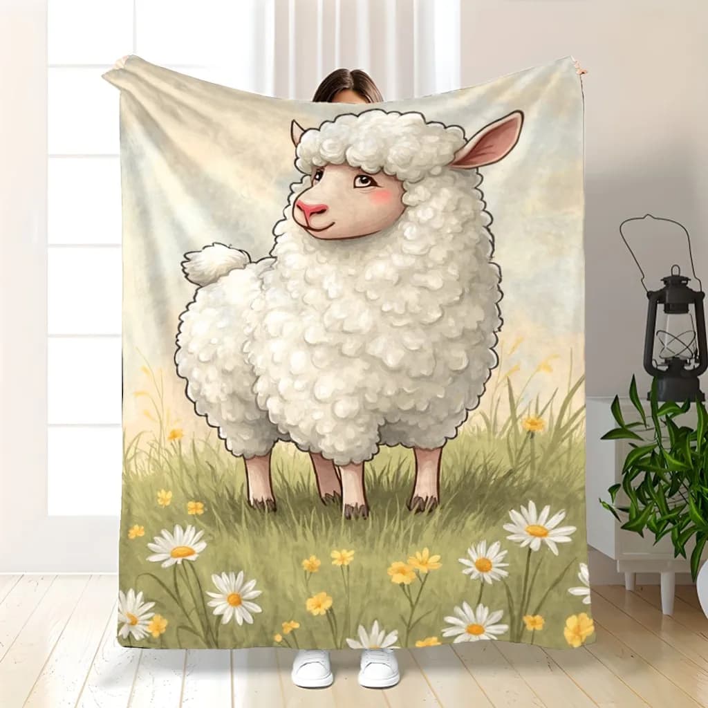 LocalCartoon Pecora Coperta di flanella acquerello Morbida e calda per ufficio, campeggio, viaggi, decorazioni per la casa, regalo