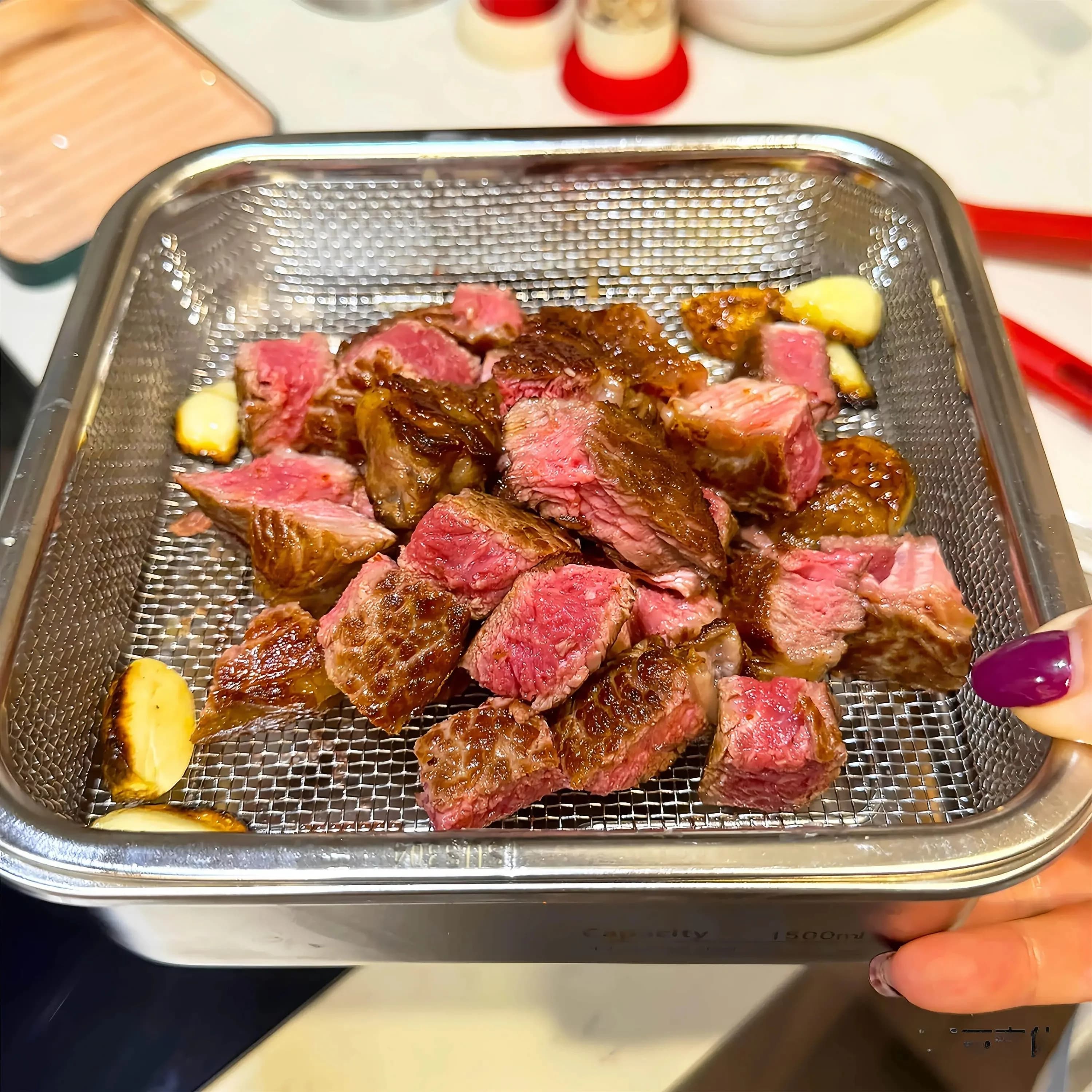 Multifunctional 304 Stainless Steel BBQ Grill Pan Air Fryer Oven Steak Cooking Kitchen Utensils Oil Drain Pan for 2-3 People