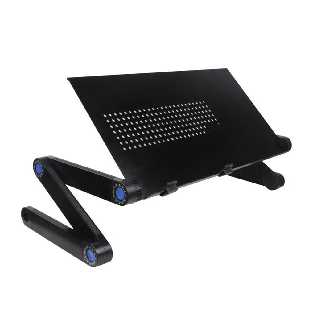 Supporto per Laptop Regolabile in Metallo Pieghevole Portatile Nero con Fori di Raffreddamento Gambe Retrattili Scrivania da Letto per Proiettore e Dispositivi Audio