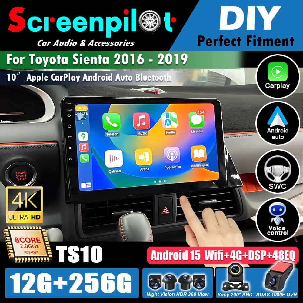 Android 16For Toyota Sienta 2016 - 2019 Car Radio Bluetooth Carplay 5G Multimedia GPS Navigation Stereo Head Wireless Unit WiFi