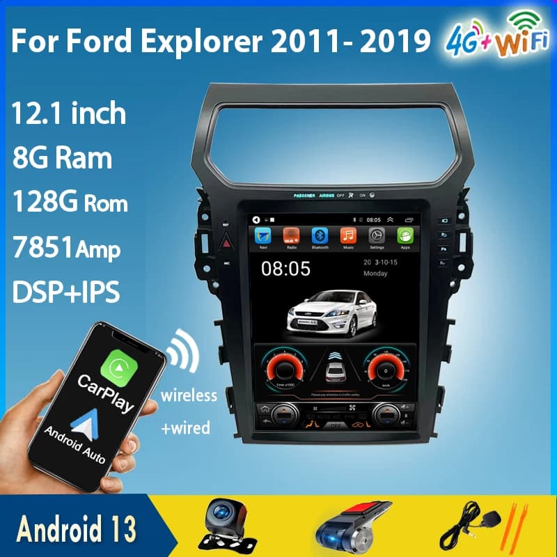 Per Ford Explorer 2011- 2019 12.1 "Android autoradio Stereo schermo Tesla lettore multimediale Carplay Auto WIFI 4G navigazione GPS