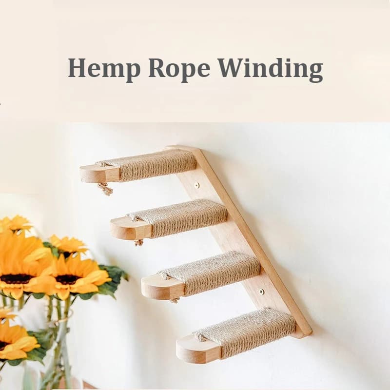 Wall-mounted Cat Tree Solid Wood Cat Multi-layer Ladder Climbing Wall Cats Stair Non-slip Hemp Rope Catnap Scratching Pads