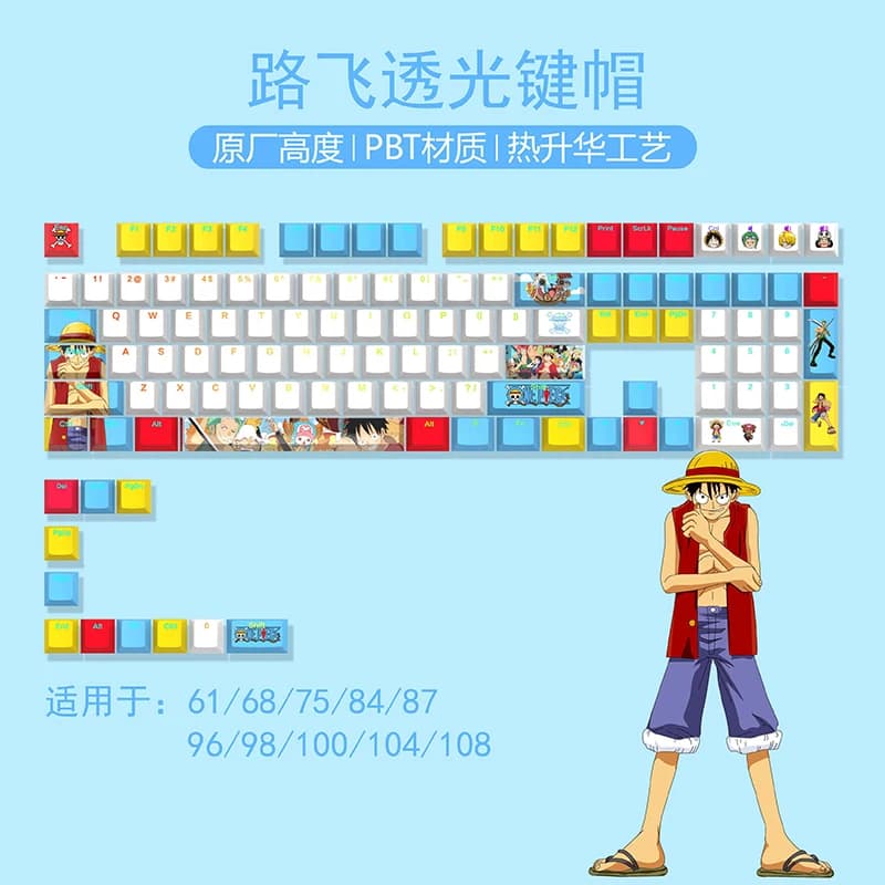 Copritasto per Tastiera a Tema Cartone Animato, Decorazione per Tastiera, Copritasto Traslucido per Tastiera Meccanica Monkey D. Luffy, Regalo per Ragazzi