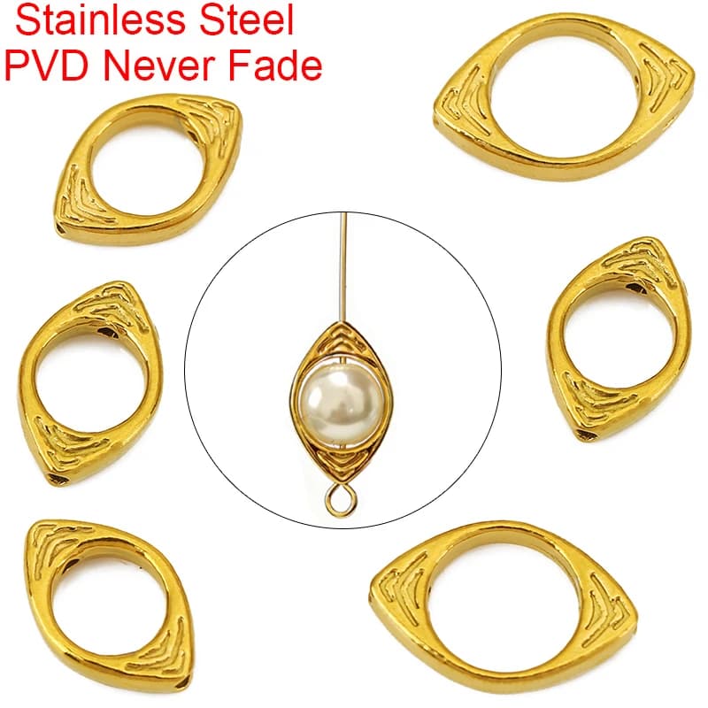 5 pz. Perline distanziatrici in acciaio inossidabile per creazione orecchini, con foro da 6-8 mm, PVD, non sbiadiscono, per collane, bracciali e gioielli