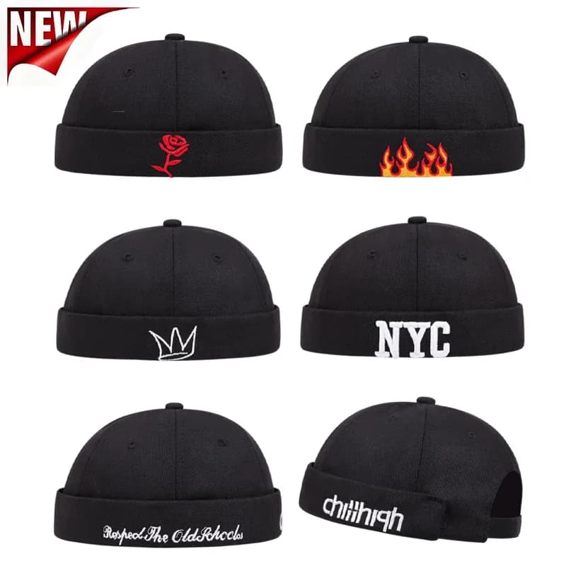 Short Fashion Hat Embroidery Women Trend Brimless Melon Skin Versatile Men Street Hip Hop Cap Without Visor